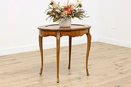 French Antique Oval Floral Marquetry Parlor or Hall Table #50568