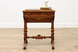 Victorian Antique Carved Walnut Sewing Stand, Side Table #50564