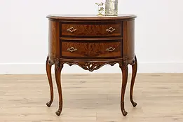 French Design Antique Rosewood & Elm Demilune Hall Console #50451