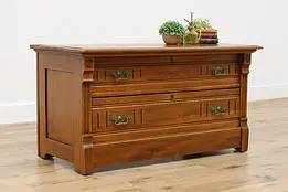 Victorian Eastlake Antique Elm Low Chest or Hall Bench #50457