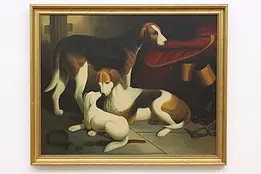 Hunting Dogs Antique Oil Painting after Barraud 44.5" #50575