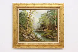 Springtime Forest Vintage Original Oil Painting, Cozzi 32" #50580