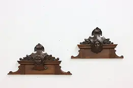 Pair of Victorian Antique Carved Walnut Wall Crests, Busts #48930