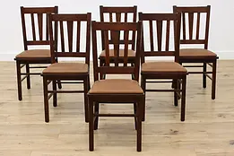 Set of 6 Vintage Craftsman Oak & Leather Chairs, Buckstaff #50268