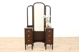 Tudor Design Antique Vanity or Dressing Table, Triple Mirror #49971
