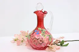 Victorian Antique Painted Blown Cranberry Glass Pitcher #50395