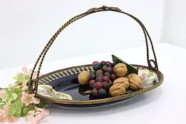 Victorian Antique Painted Porcelain & Brass Platter or Tray #48985