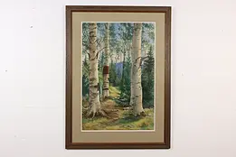 Aspen Trees Vintage Original Watercolor Painting Leavitt 39" #49422