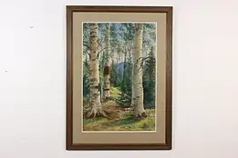 Aspen Trees Vintage Original Watercolor Painting Leavitt 39" #49422