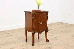 French Design Antique Elm Burl Nightstand, Side or End Table #50707
