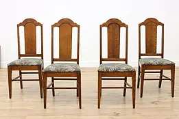 Set of 4 Arts & Crafts Mission Oak Antique Chairs New Fabric #50604