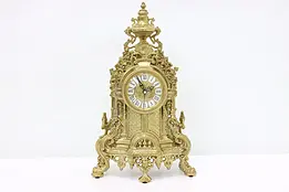 Baroque Design Vintage Cast Brass Mantel Clock, Shell Crest #48593