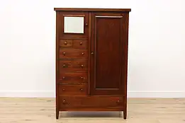 Arts & Crafts Antique Oak Chifferobe Armoire Closet, Mirror #50702