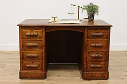 Victorian Antique Carved Oak & Birch Office or Library Desk #50459