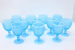 Set of 12 Vintage Blue Opalescent Hobnail Glass Goblets #50403