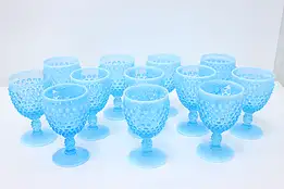 Set of 12 Vintage Blue Opalescent Hobnail Glass Goblets #50403