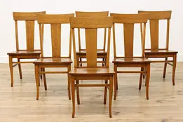 Set of 6 Farmhouse Craftsman Oak Antique Dining Chairs #50552