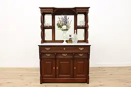 Victorian Antique Carved Oak & Marble Sideboard Bar Cabinet #50456