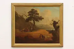 Native American Travelers Antique Original Oil Painting 35" #48345