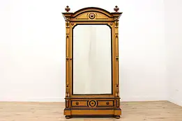 Victorian Antique Carved Butternut Armoire Wardrobe, Mirror #50458