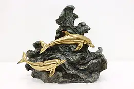 Bronze Vintage Swimming Dolphins Patinated Sculpture Morales #50553