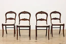 Set of 4 Vintage Carved Rose Dining or Game Table Chairs #50674