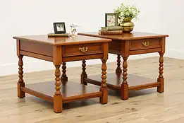Pair of Traditional Vintage Cherry End Side Tables, Stickley #51005