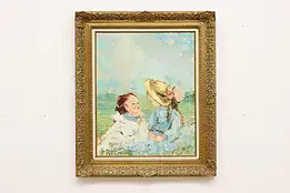 Young Girls in Field Vintage Original Oil Painting Beich 40" #50935