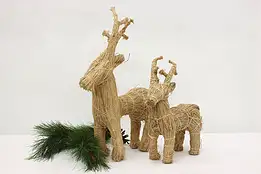 Pair of Vintage Farmhouse Straw Reindeer Sculptures #48950