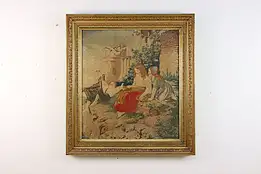Children & Berries Antique Framed Needlepoint Tapestry 42.5" #50148
