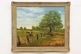 Farm Field with Cows Vintage Original Oil Painting Tobey 36" #51486