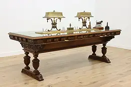 Wine & Cheese Tasting Antique Bank Lobby Table, Brass Lamps #51323