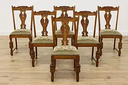 Set of 6 Antique Carved Tudor Oak Dining Chairs, Leopards #51489