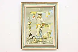 Boys & Dog Vintage Original Oil Painting Piletti 37.5" #51104