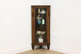 Victorian Antique Oak Curved Glass Corner Display Cabinet #51168