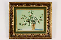 Still Life Vase Vintage Original Oil Painting Signed 15" #51723