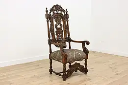 Renaissance Design Antique Carved Walnut Throne Chair #51504