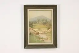 Winding River Antique Original Watercolor Painting Brunn 29" #50988