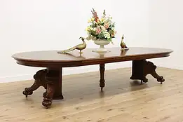 Victorian Antique Oak 58" Round Dining Table, Opens 11'5" #50063