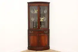Curved Glass Vintage Corner China Curio Cabinet, White #51595