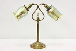 Art Nouveau Antique Double Desk Lamp Tulip Art Glass Shades #51315