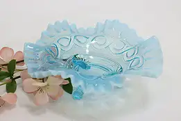 Victorian Antique Ruffled Rim Blue Glass Candy Bowl Dish #50407