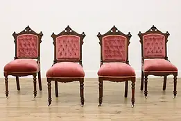 Set 4 Victorian Eastlake Antique Walnut & Burl Parlor Chairs #51743