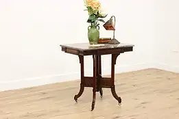 Victorian Eastlake Antique Marble Top Entry Hall Table, Wolf #51658