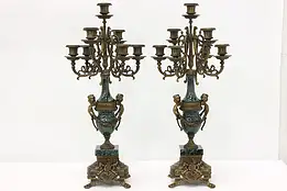 Pair of Italian Vintage Bronze & Marble Candelabras Lancini #51279