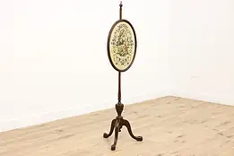 Victorian Antique Mahogany & Needlepoint Fire Screen #51784
