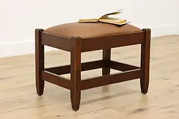 Arts & Crafts Mission Oak & Leather Antique Footstool, Bench #51771