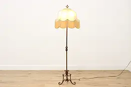 Victorian Antique Patinated Iron Floor Lamp, Fringe Shade #48326