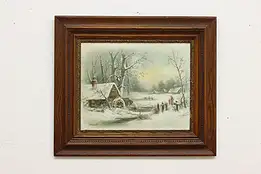Victorian Winter Antique Print, Oak Frame, Chandler 29.5" #51788