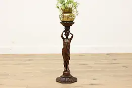 Italian Antique Carved Walnut Sculpture Pedestal Plant Stand #51942